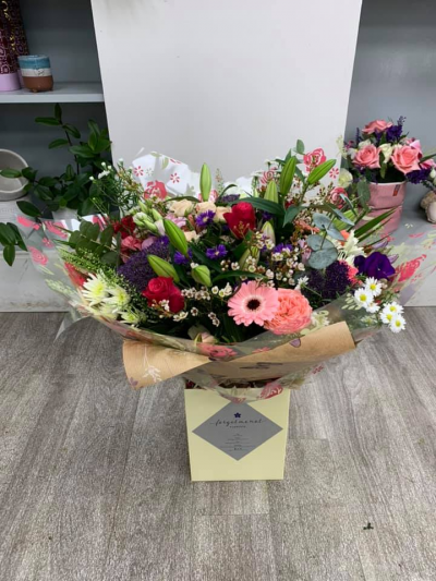 Forget Me Not - Pink & Purple Handtied Bouquet