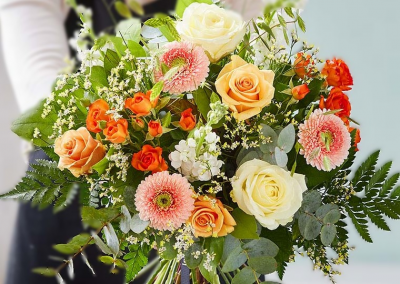 rose and gerbera - roses gerbera pastel handtied bouquet