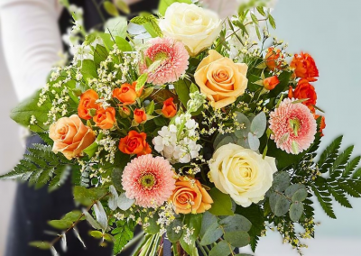 rose and gerbera - roses gerbera pastel handtiedbouquet