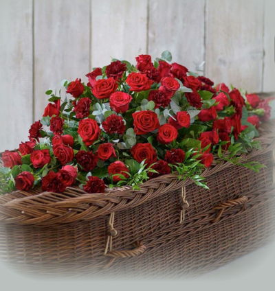 rose and carnation spray - A red rose and carnation funeral spray can be described as a beautiful and elegant floral arrangement