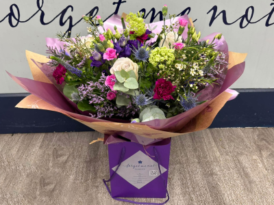 Cool Breeze - This classical stylish collection of flowers, make this hand tied the perfect gift. Flowers professionally arranged and delivered by a local florist.