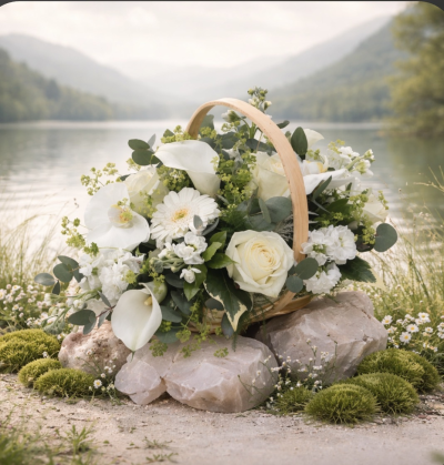 Scented Moonlight - A luxurious basket filled with a selection of the finest blooms, designed in a serene colourway.