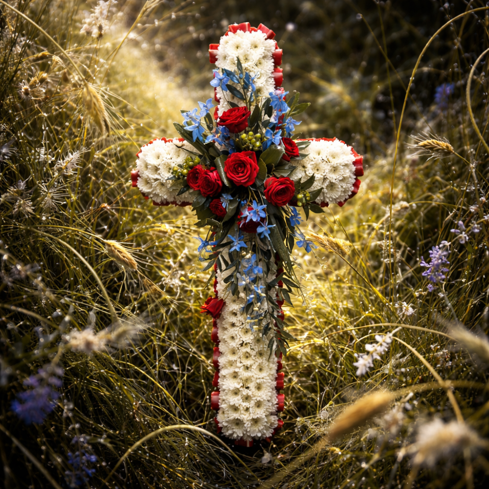 Cross white base with spray