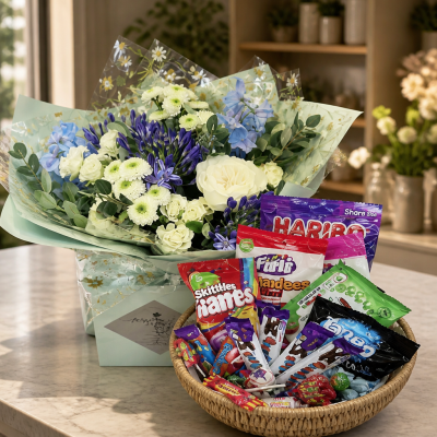 Family selection - Fresh flower bouquet for the House and sweets for the children what's not to like .. Make everyone happy