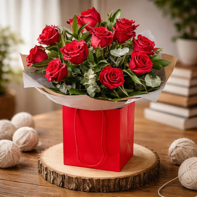 For My Sweetheart - 12 luxury red roses and fabulous foliage are all you need to make a grand romantic gesture to your sweetheart.