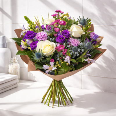Cool Breeze - This classical stylish collection of flowers, make this hand tied the perfect gift. Flowers professionally arranged and delivered by a local florist.